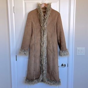 Next Vintage Afghan Suede Faux Fur Long coat size 8 (UK12)